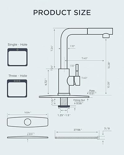 Miniatura 6 de FORIOUS Grifo de cocina, grifo de fregadero de cocina con rociador extraíble, grifo de cocina comercial extraíble para fregadero de 1 o 3 agujeros,
