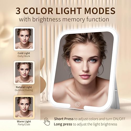 Miniatura 6 de Estuche de maquillaje con espejo y luz de 3 colores para ajustar el brillo, bolsa de maquillaje con espejo, estuche de cosméticos recargable con