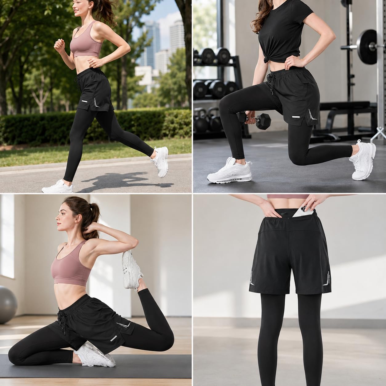 Leggings Sportivi da Donna con Tasca, Pantaloni da a Due Pezzi Asciugatura Rapida per Palestra e Running, per mento