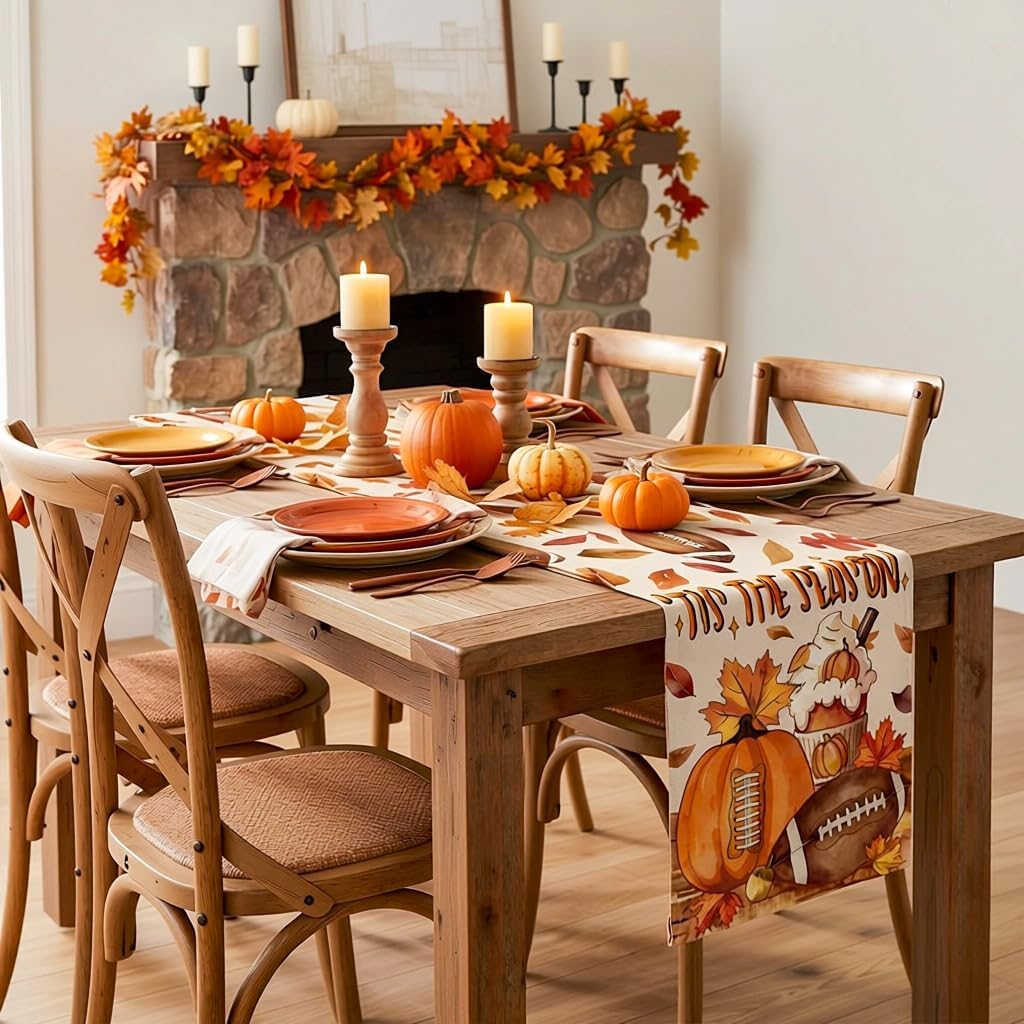 Fall Football Decorations for Home 13"x72" Tis The Season Fall Table Runner