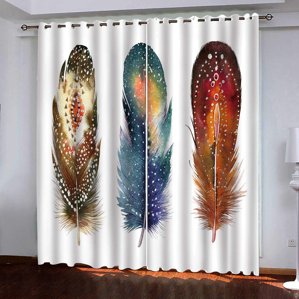 Rideau salon occultant blanc et plume 140x280 cm | Lot de 2 rideaux opaques isolants à oeillets