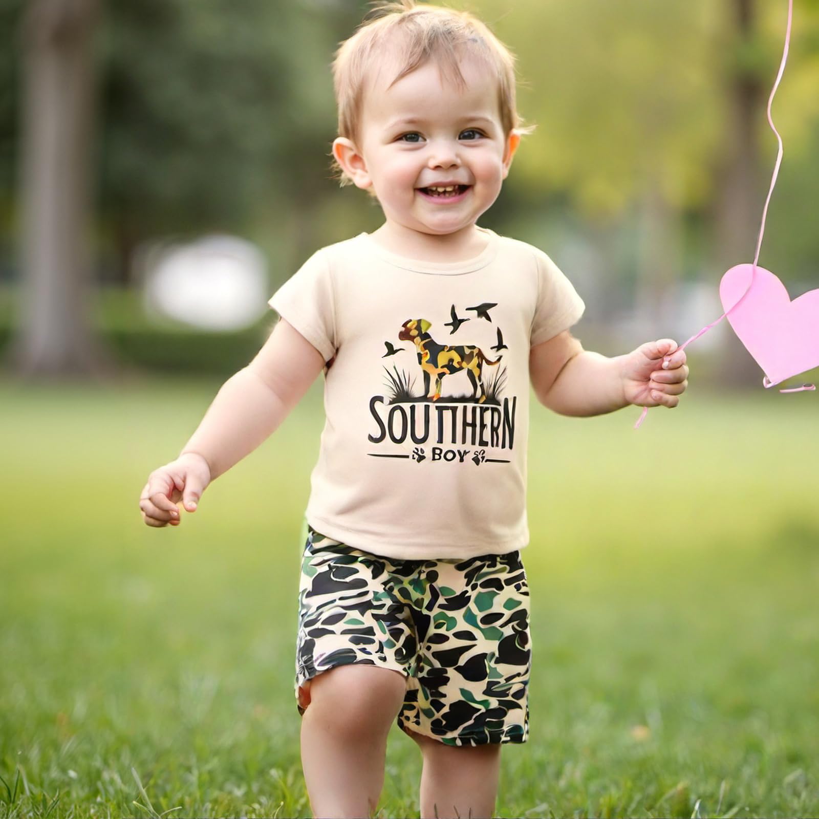 Baby Boy Summer Clothes Set Toddler Letter Animal Print T-shirts Camo Shorts 2 Piece Little Southern Boy Outfit (Khaki, 3-4T)