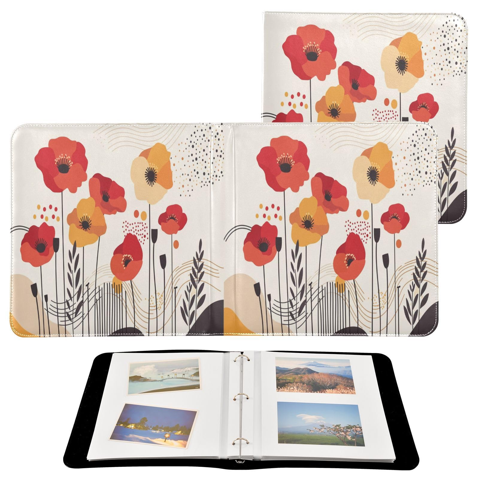 Kigai Poppy Photo Album Self Adhesive Scrapbook Album Leather Cover DIY Picture Scrap Book with 20 Adhesive Sheets, 11.8x24x0.8 inch