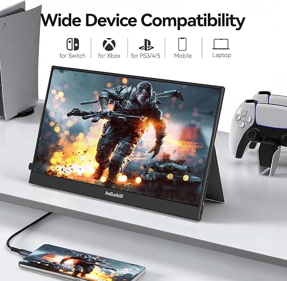 Intehill 15.6 FHD 1080P Portable Laptop Monitor, 1920x1080 IPS External Display with Speakers/Ultra-Slim Aluminum Alloy Design/Magnetic Folio Stand, USB-C & HDMI Second Screen for Laptop, F15ZA