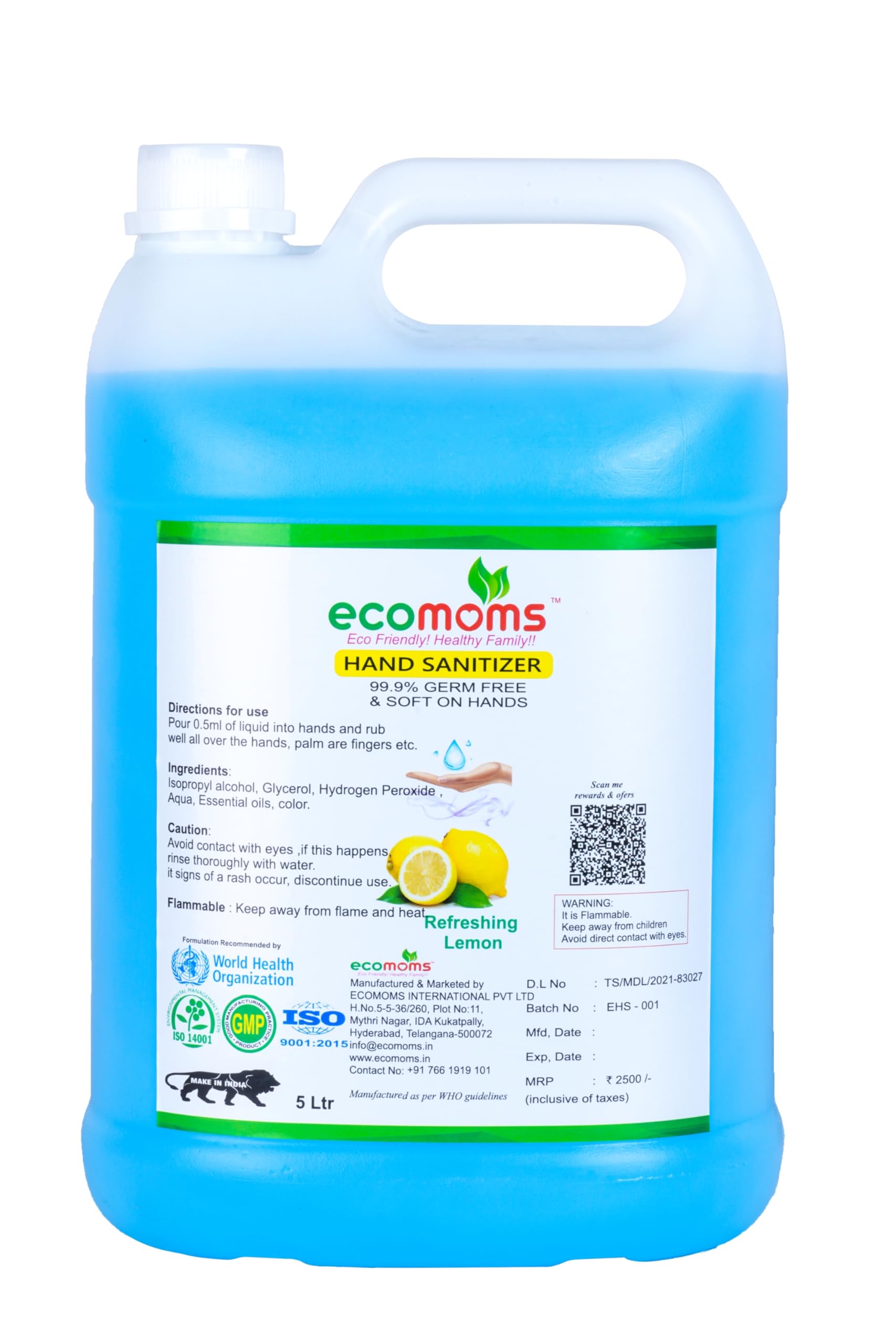 - Hand Sanitizer 5 litre - 99.99% Effective Against Germs - Alcohol | Skin Friendly and Safe for Kids | Instant Germ-Free Protection (5 litre, Pack of 1)