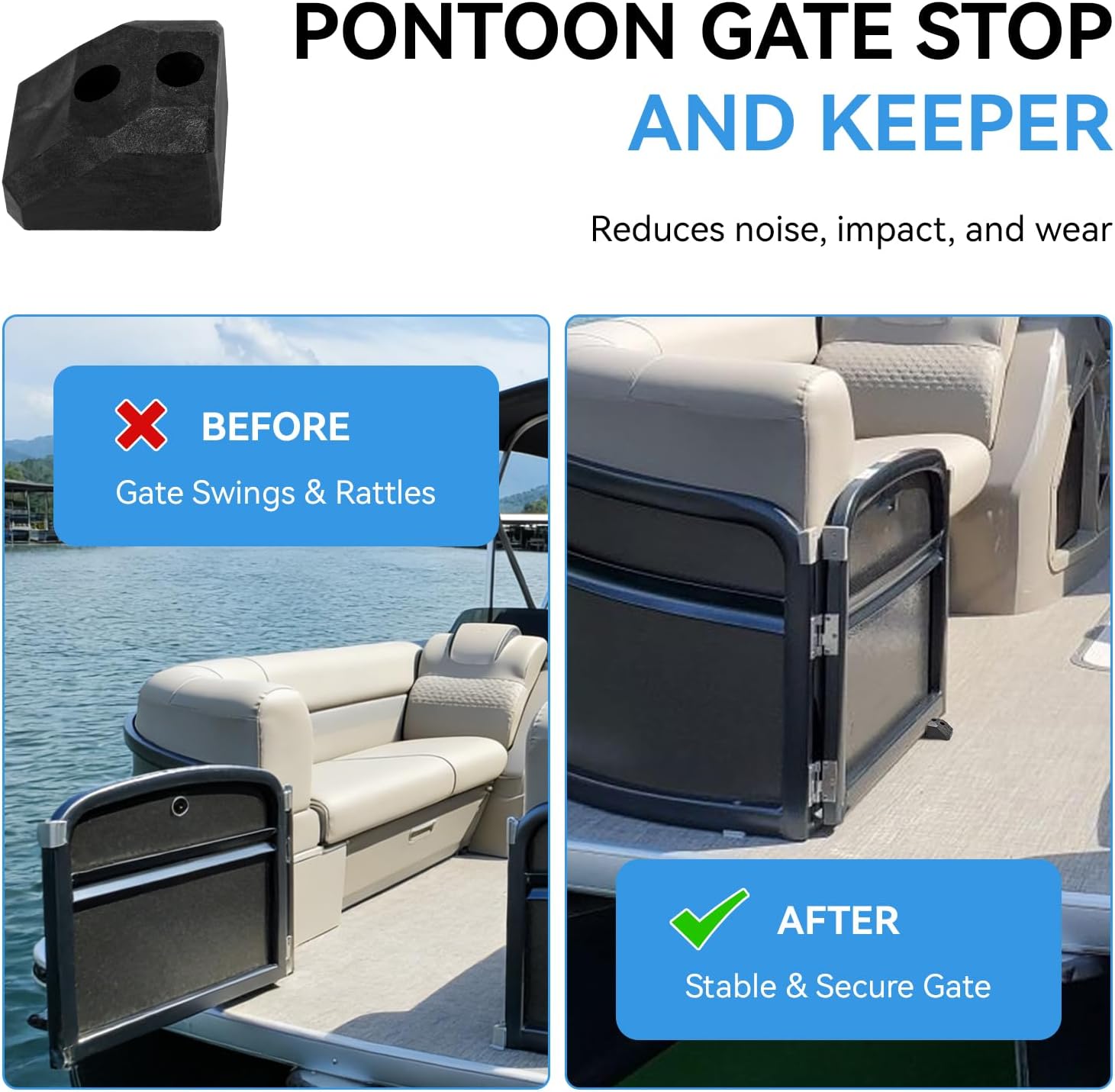 Pontoon Gate Stop and Keeper Kit, Marine Grade Boat Gate Latch | with 304 Stainless Hardware, Pontoon Door Holder Fits 1-1/4" Square Tube, Pontoon Boat Accessories, 2 Pack