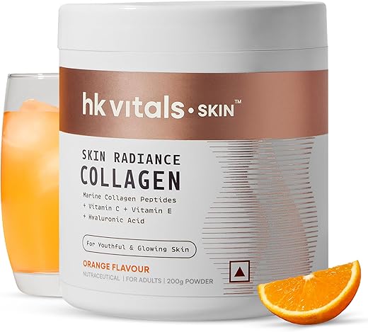 hk vitals Skin Radiance Marine Collagen Supplement (Orange,200g)|Vitamin C,E,Sodium Hyaluronate|For Healthy Skin,Hair & Nails,powder,1 count,25...