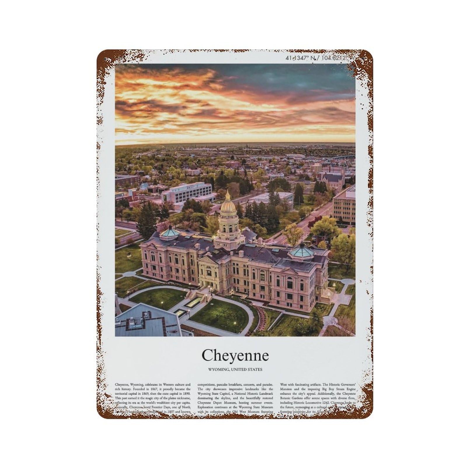 xiaoxiaoshen Cheyenne Wyoming, United States, USA City Scenery Wall Decor Art Metal Tin Poster Modern Home Decor Art Home Bar Shop Decorations Vintage Sign 40x30cm