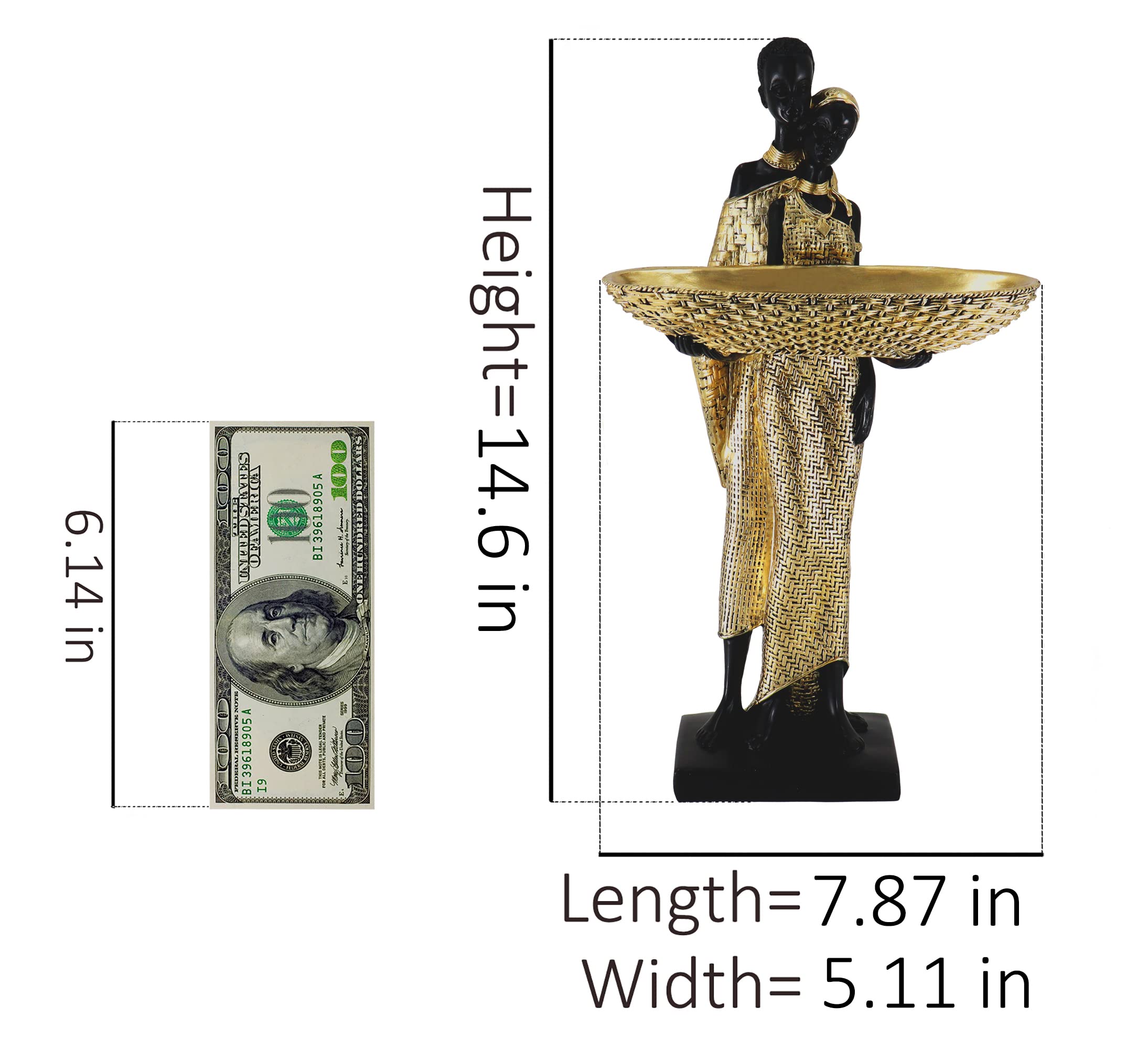 Lescafita Afrykańskie posągi i rzeźby do wystroju wnętrz, 38 cm, plemienne figurki artystyczne do dekoracji salonu, złoty vintage estetyczny ornament na półkę z książkami i stoły, prezenty na