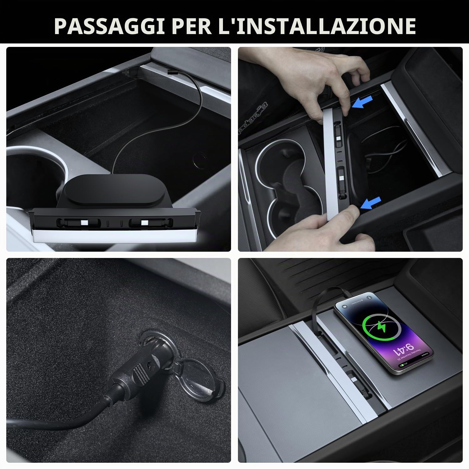 Dotato di Due Cavi Dati Retrattili Type-C for Tesla Model Y Juniper 2025 2026 Model 3 Highland 2024 2025, Cavo Retrattile con Ricarica Super Rapida da 45W per Adattatore Console Centrale TESLA