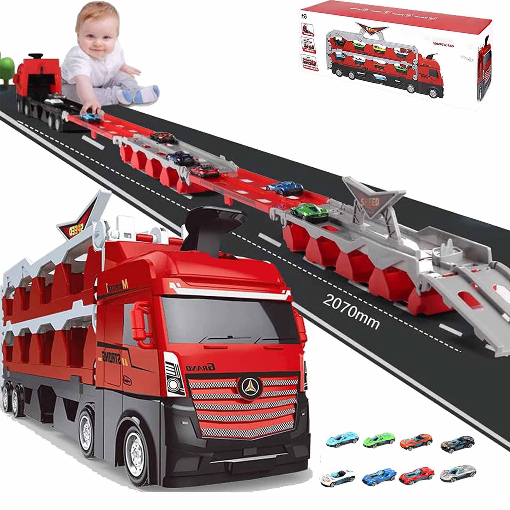 Car Carrier Toy 65" Transforming Carrier Truck & Race Track Toy With 6 ...
