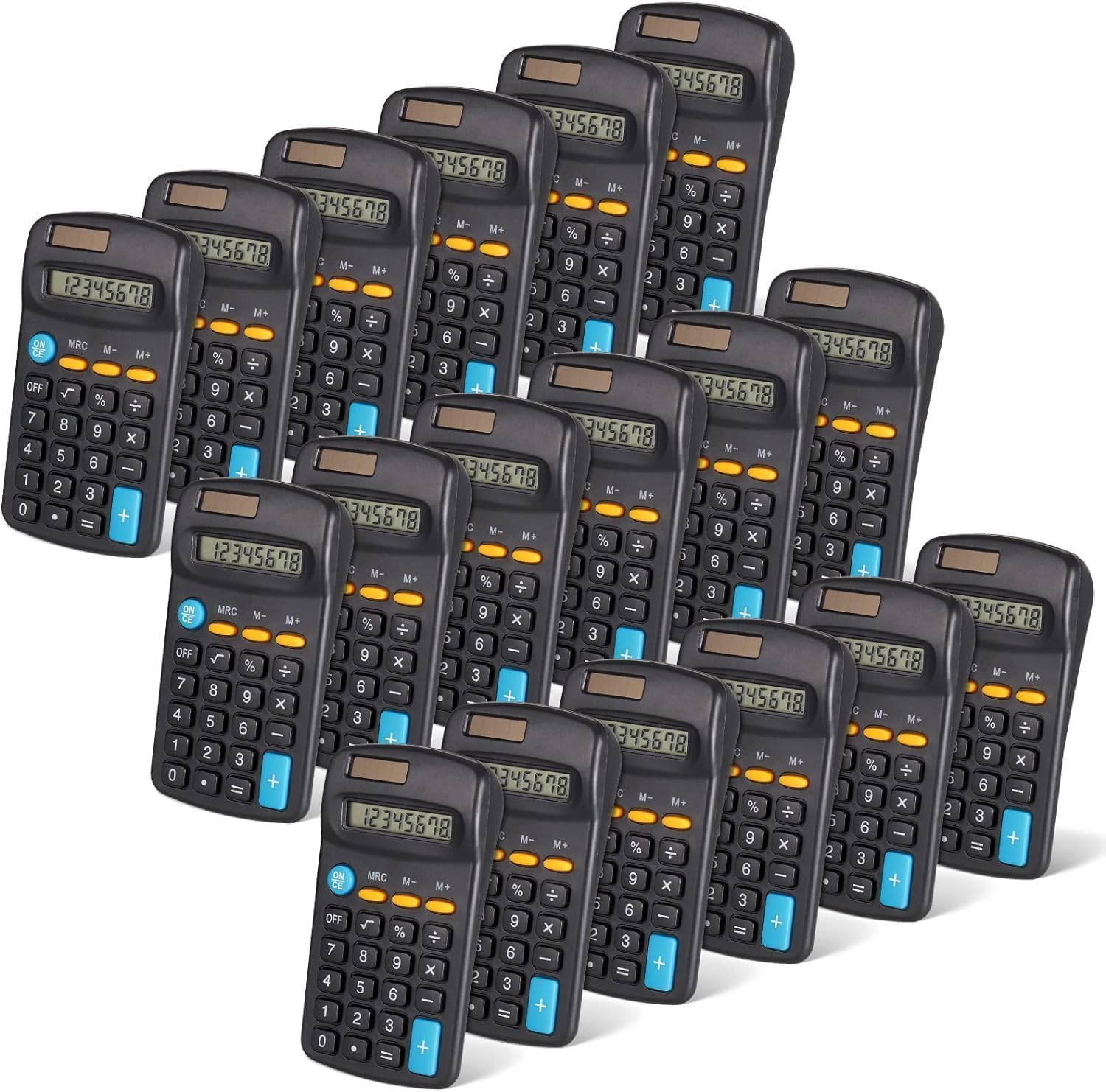 Lot de 20 Calculatrices de Poche à 4 Fonctions, Affichage 8 Chiffres, Noir pour Étudiants, École