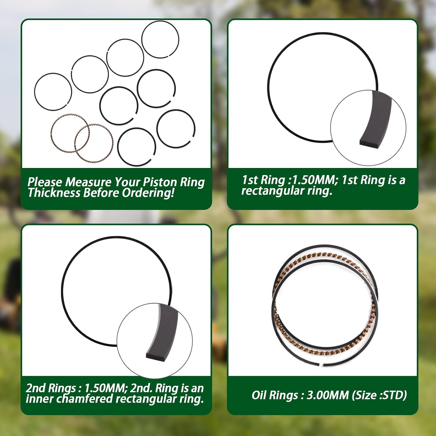 XTPTFABS 2 sets of piston rings 24-108-22-s Compatible With Kohler CH18-22 CH620-641 CV18-22 CV620-640(1.5mm Thick Top Ring Style A 77mm Standard Bore)
