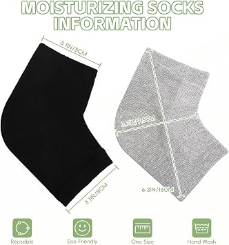 2 Pairs Moisturizing Socks, Heel Socks for Cracked Heel Repair Treatment, Silicone Gel Toeless Socks, Foot Care Socks for Dry Cracked Feet Women, Lotion Moisture Pedicure Socks(Black+Grey)