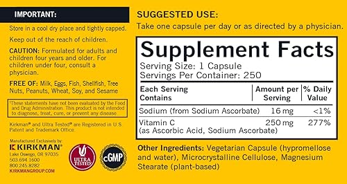 Miniatura 4 de Kirkman – Vitamina C 250 mg - Hipo - 250 Cápsulas