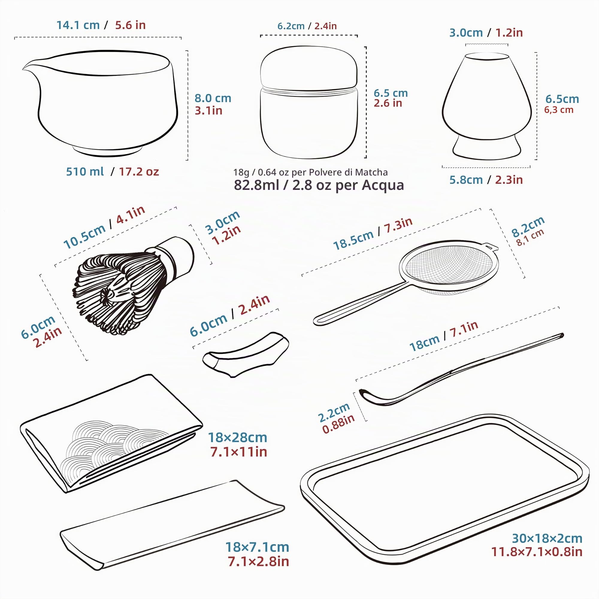 TEANAGOO Matcha, set di frusta per matcha, in bambù (chasen), cucchiaio (chashaku), porta frusta per matcha, set per preparare il tè. O38, kit per tè verde in polvere