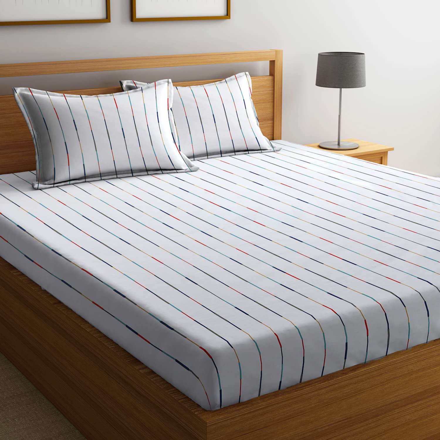 linenaffairs Multi Color Line Double Flat Bed Sheet Set - 100% Cotton Bed Sheet with 2 Pillow Covers Bedsheet/Bedsheets/Bed Sheet (B0C6B1SLP8) Amazon Price History, Amazon Price Tracker