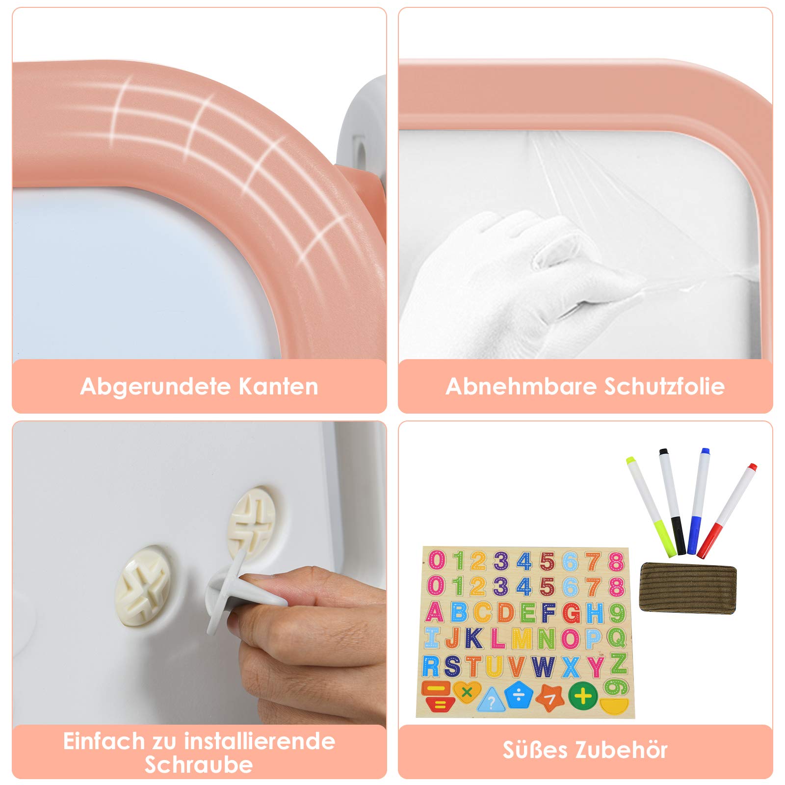 COSTWAY 2 in 1 Kinder Staffelei & Kindersitzgruppe mit Bücherregal, Kindertisch & -stuhl mit Aufbewahrungsablage und klappbarer Tischplatte, Standtafel mit Malzubehör (Orange)