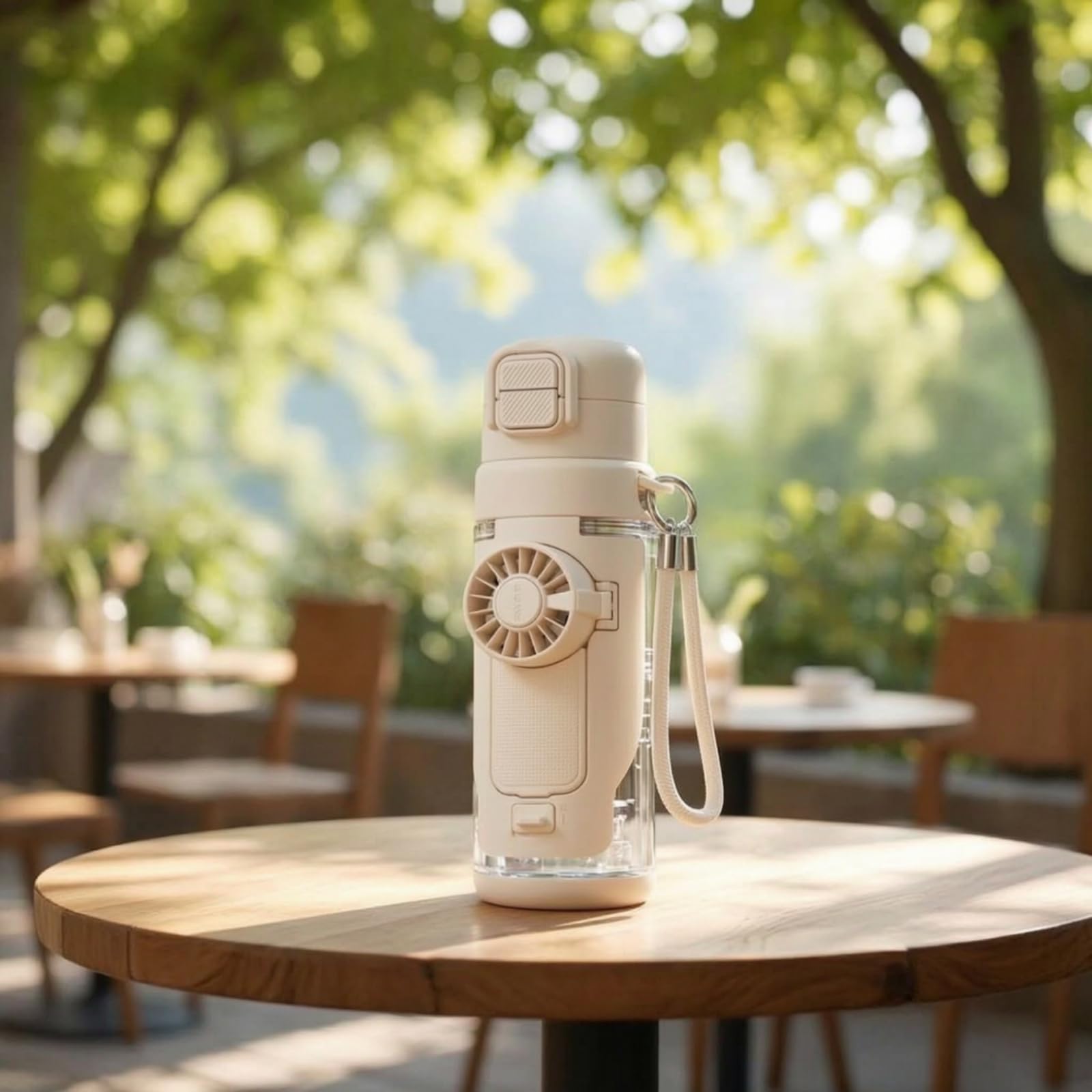 Taza con Ventilador Portátil Taza con Tapa Doble Pitillo Recipien para Niños, Blanco