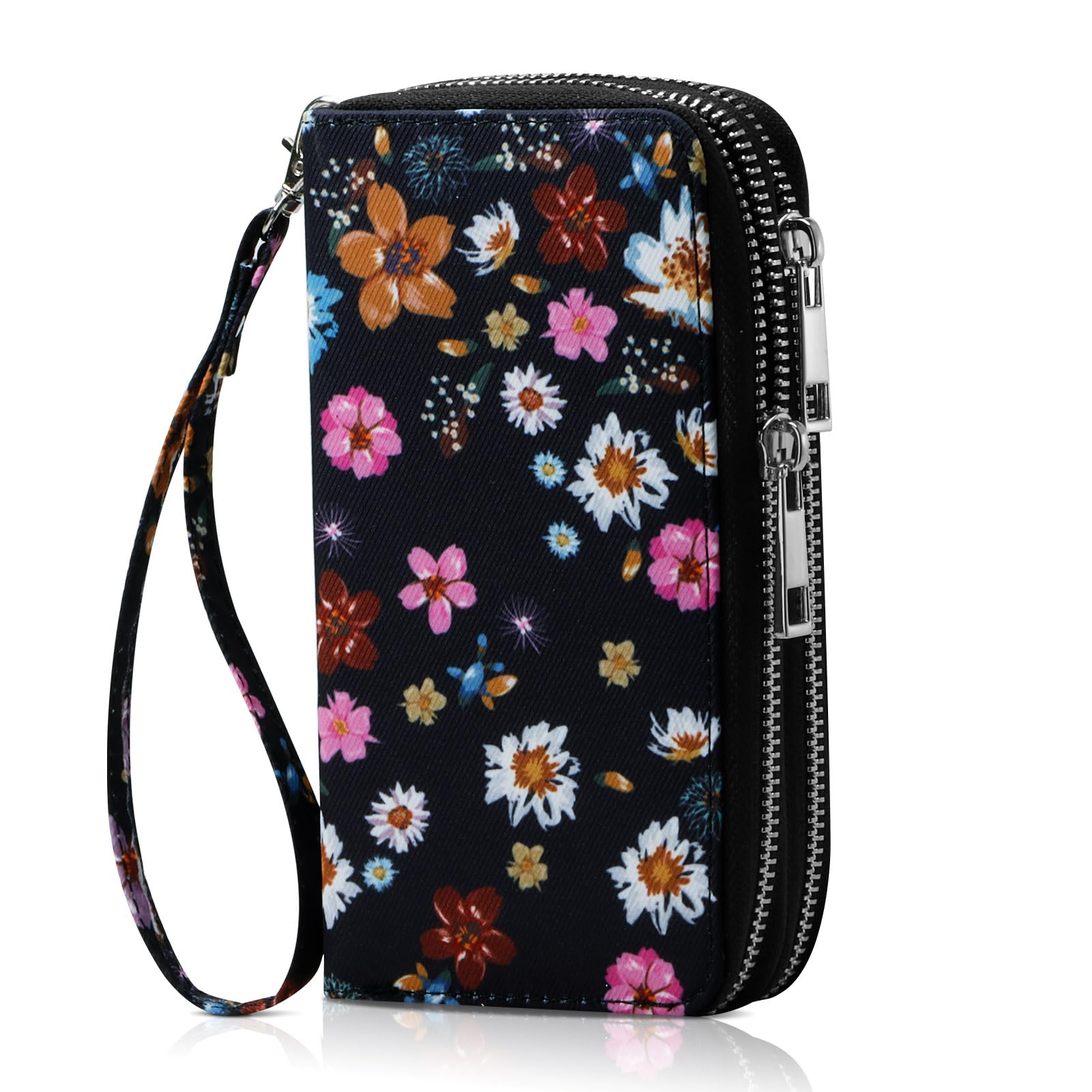 Double Zipper Wallet for Woman Clutch Purse with Cell Phone Holder for Smartphone/Card/Coin/Cash