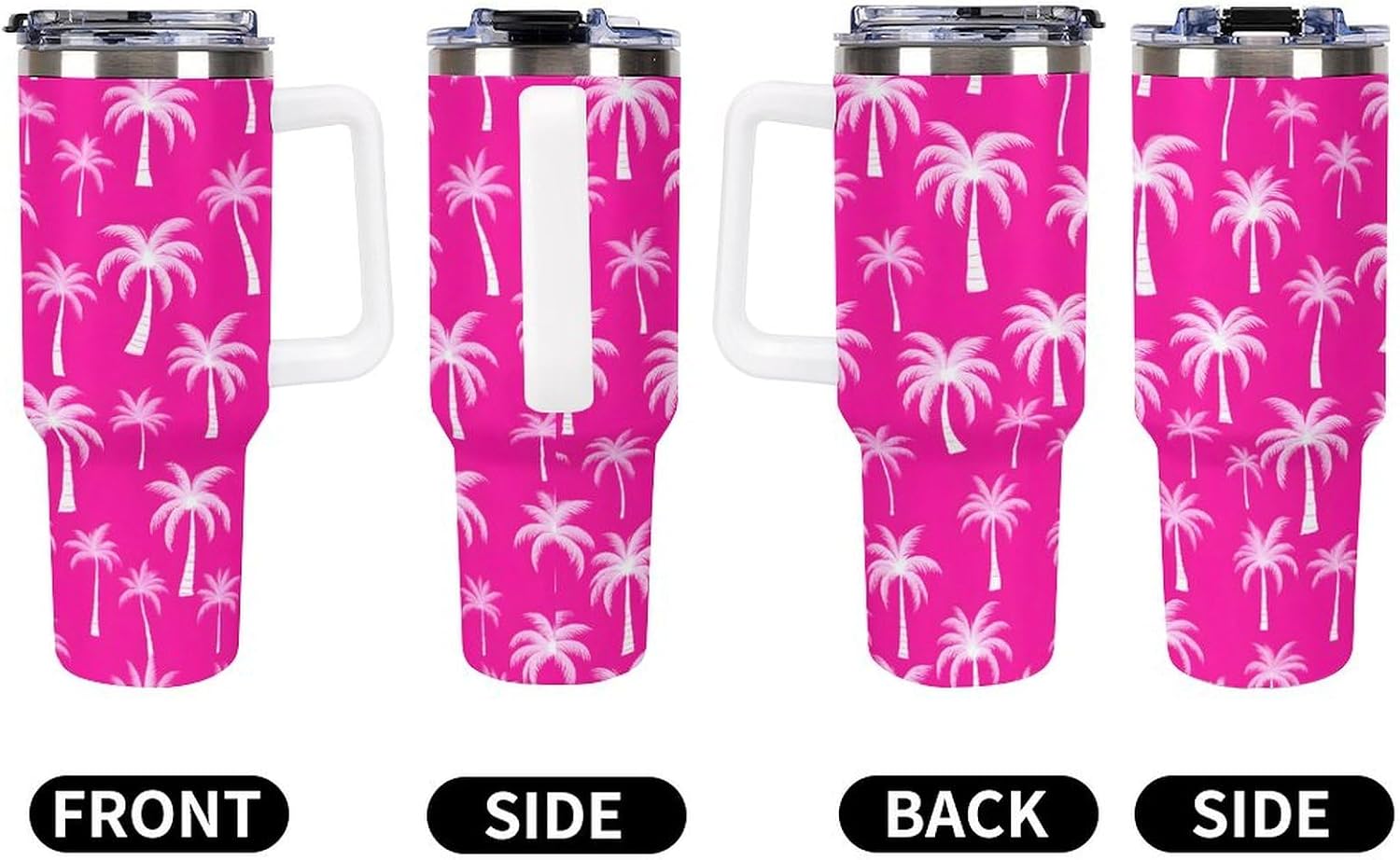 40oz Insulated Stainless Steel Tumbler with Handle, Exotic Tropical Palm Tree Leakproof Water Bottles Travel Mug with Lid And Straw for Water, Iced Tea Or Coffee for Most Car Cup Holder