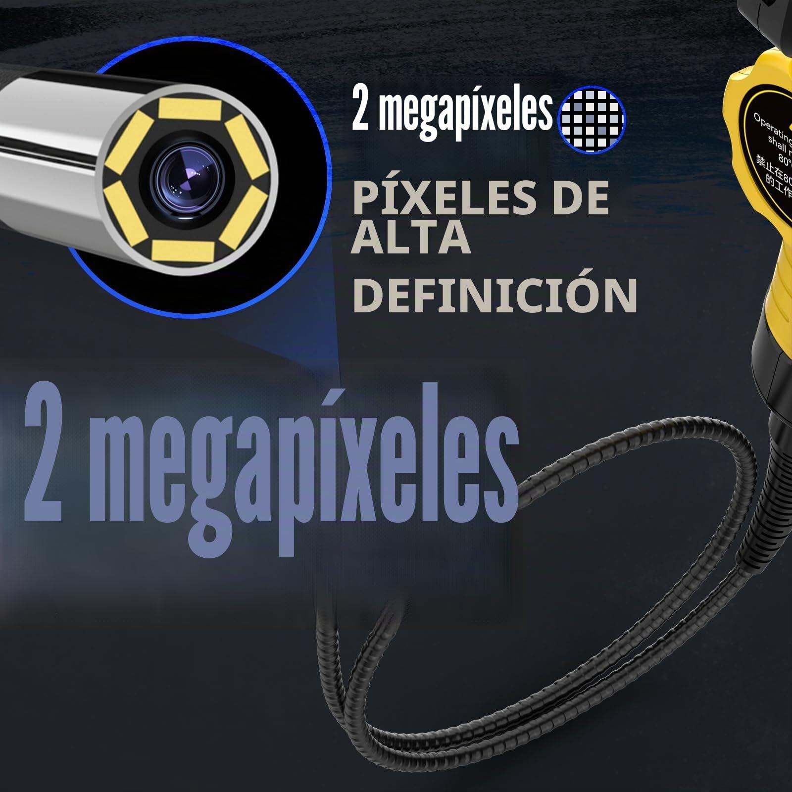 AUTOOL Cámara endoscópica bidireccional 210°, cámara de inspección de boroscopio 0.2 pulgadas, boroscopio articulado 5 pulgadas 1080P LED, cable flexible 3 pies, tarjeta SD