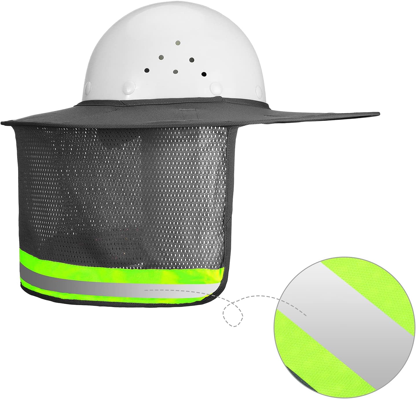 2 Pieces Hard Hat Sun Shade Full Brim Mesh Neck Sunshade Cover with Reflective Strip High Visibility Sun Visor for Outdoor Sunshading Activities (Grey)
