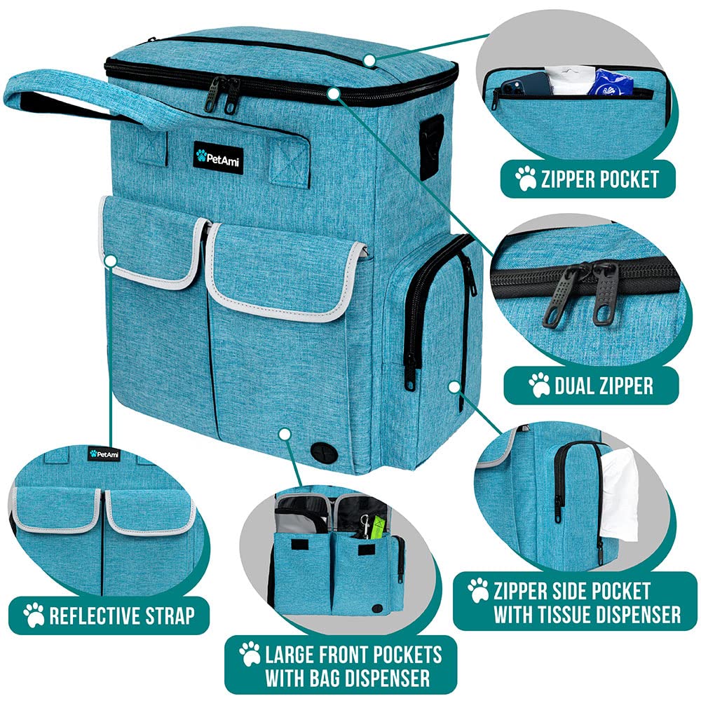 PetAmi Bolsa de viaje para perros, suministros para mascotas, organizador de accesorios para viajes, camping, fin de semana; el kit de bolsa de viaje para mascotas incluye 2 recipientes de