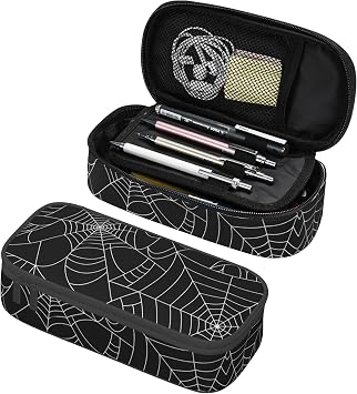 Spider Web Pencil Case for Kids, Black Pencil Box Large Capacity Durable Pencil Pouch Storage Pen Bag Stationary Case Desk Organizer with Zippers for Teens Adults