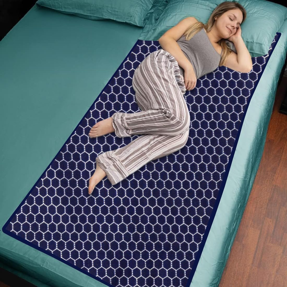 Jacquard Cotton Incontinence Bedding Protector | Waterproof, Washable & Reusable Sheet | Absorbent Mattress Pad for Women | Extra Protection for Restful Nights| 72x34 Inch Navy Blue