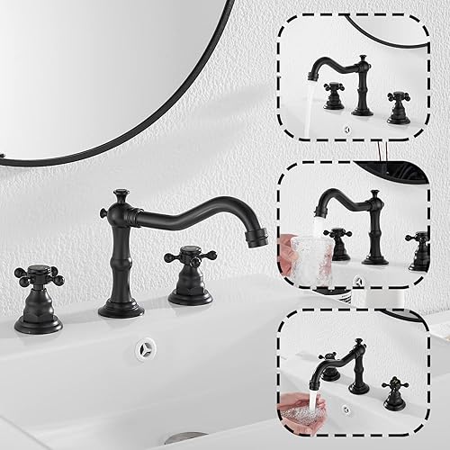 Miniatura 4 de GGStudy - Grifo mezclador de 2 manijas para lavabo de tres agujeros, para lavabo de baño extendido de 8 a 16 pulgadas, con desagüe de metal que se