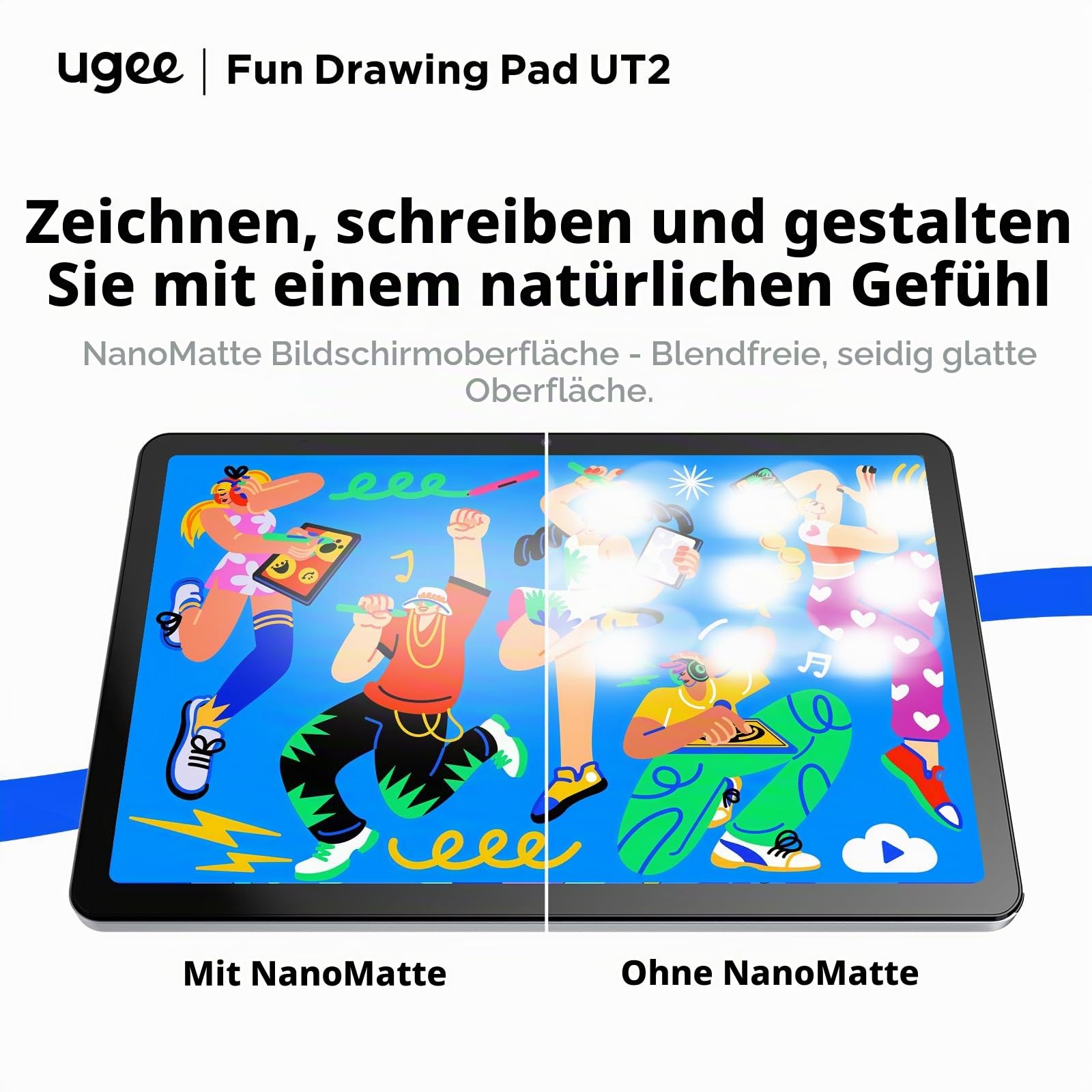 UGEE Pad 10,36 Zoll - Zeichnung Tablette kein Computer erforderlich - 6GB+128GB 2K Ultra HD Large Screen mit Full-Laminated Screen - Android 14 Tablet - Zeichnung Stand für 7000mAh+18W Batterie