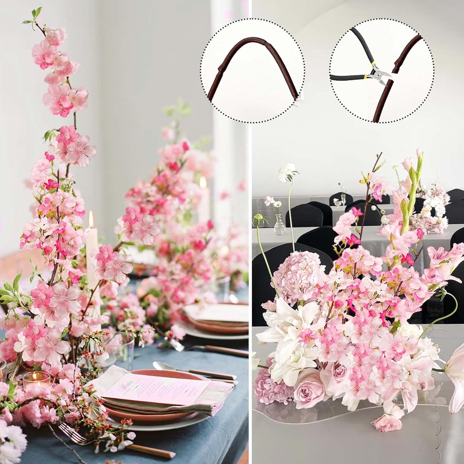 SNAIL GARDEN 720 Blooms Silk Cherry Blossom Branches, 43" Artificial Cherry Blossom Flowers,4 Pcs Pink Cherry Blossom Stems,Long Stem Artificial Flowers for Tall Vase Home Wedding Party Decor - Image 6