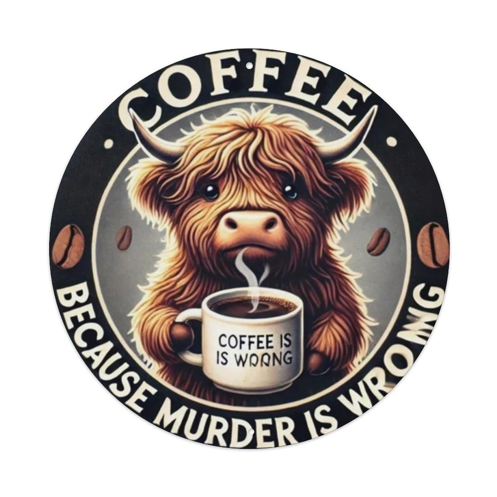 Igtefte Vintage Highland Cow Coffee Tin Sign Style Home Bar Garden Wall Plaque Decor Metal Poster 8X8 Inch
