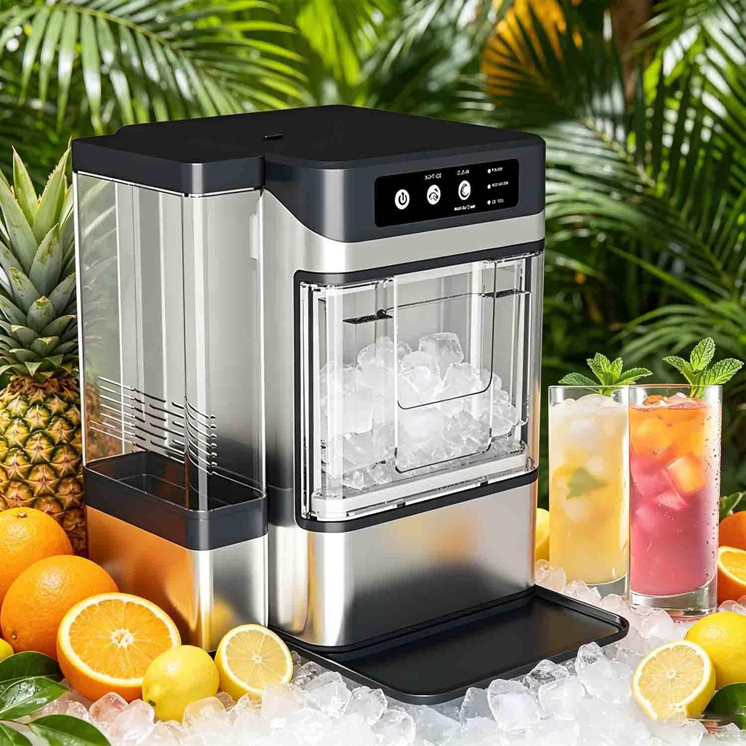 GLBMXDD Nugget Ice Maker Countertop, Chewable Ice Maker, Self-Cleaning Portable Ice Maker Built-In Water Reservoir for countertops in kitchens, offices, bars, or small cafes WithWaterTank