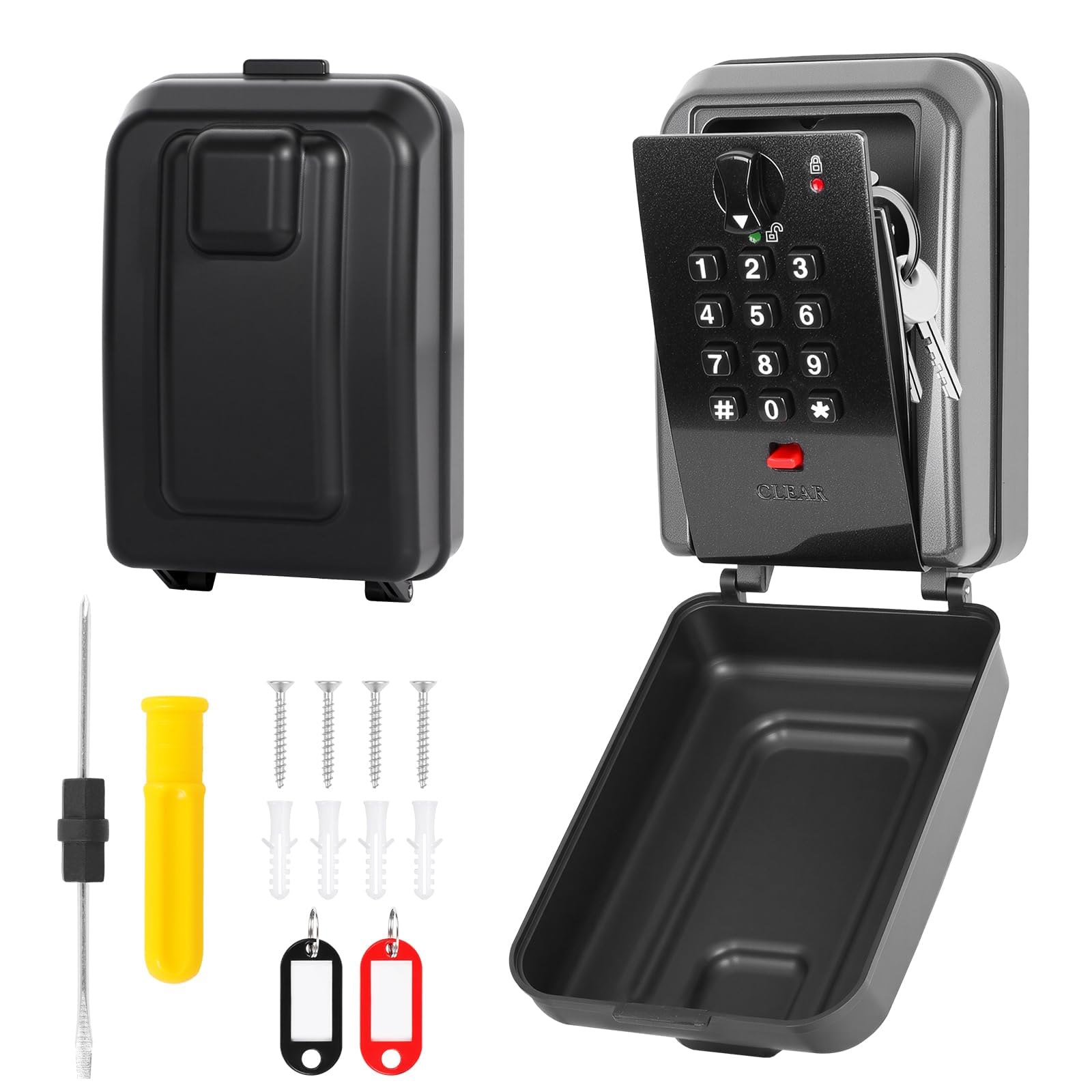 Outdoor Key Safe with 12-Digit Combination Code, Constructed from Aluminium Alloy, Weather Resistant Key Cabinet with a Customisable Code, Mounting Kit with Double Head Screwdriver, 2 Key Tags
