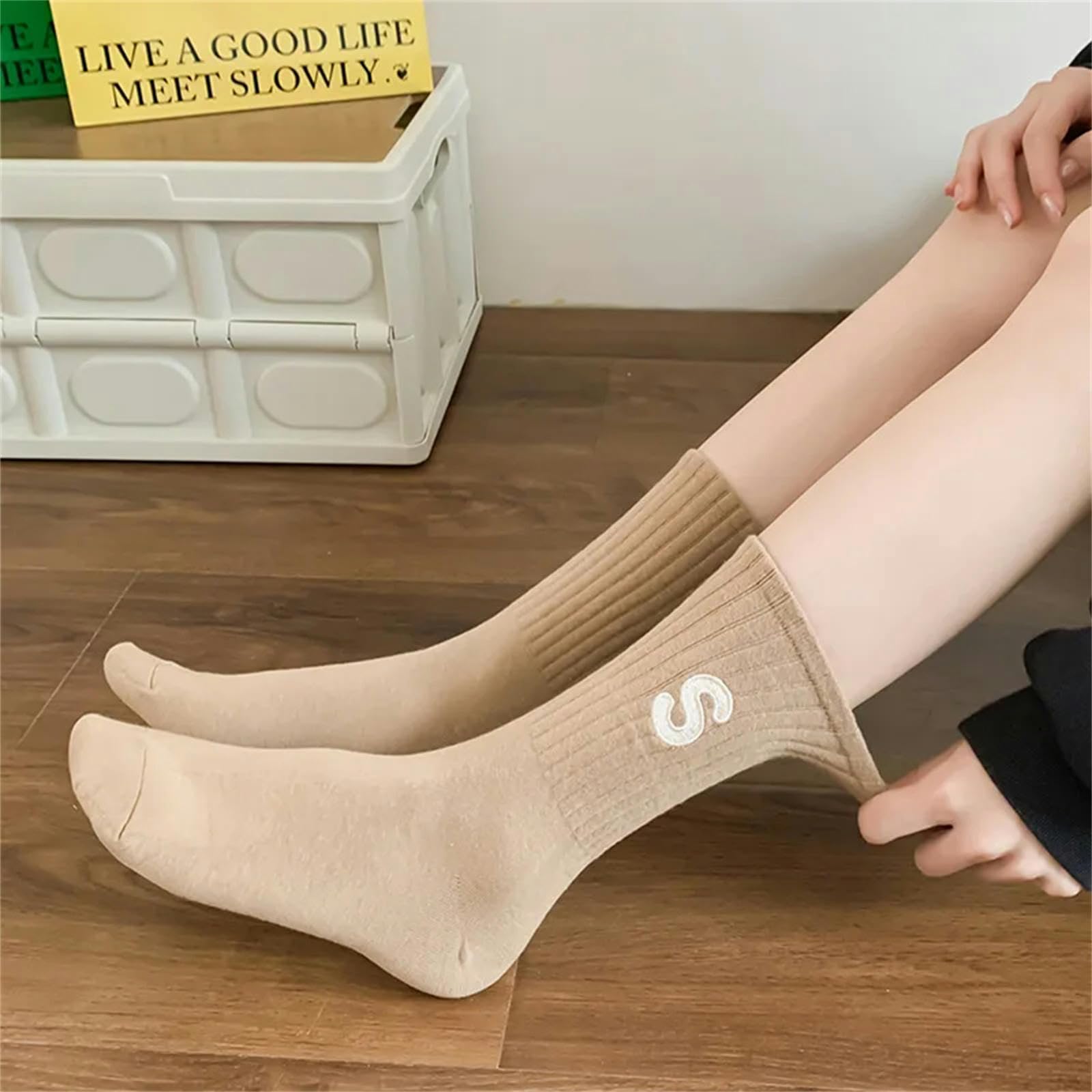 Calcetines Hombre Carta Autumn Winter Women'S Calcets Kawaii Ladies Calcetines De Algodón Color Sólido Unisex