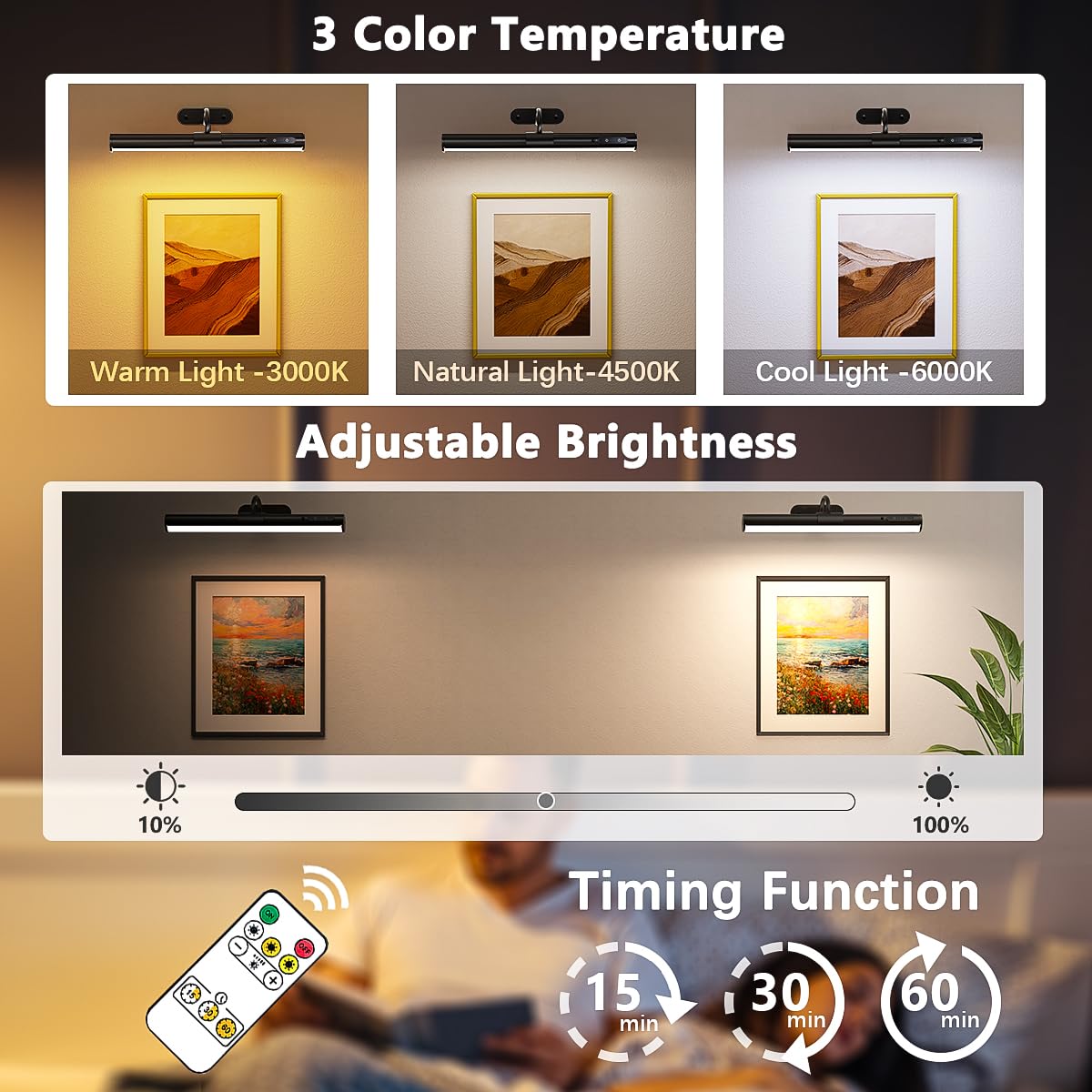 Luce LED specchio bagno senza fili, 4000mAh applique ricaricabile usb con telecomando e calamita, lampada parete batteria senza fili per quadro, muro, trucco, specchio bagno