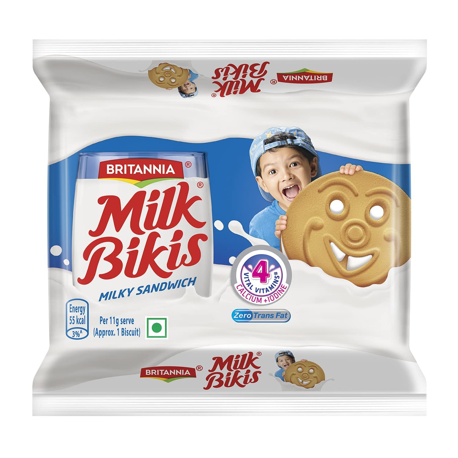 Britannia Milk Bikis Milky Sandwich Cream Biscuits, 188g or upwards (Weight may vary)