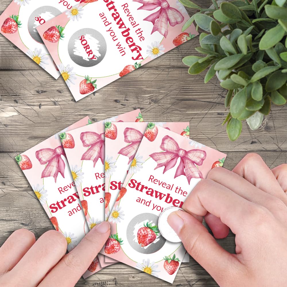 Haizct Zestaw 50 szt. zdrapek z motywem truskawki, zdrapka do dekoracji na baby shower truskawkowy