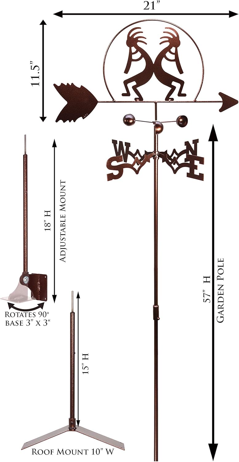SWEN Products Kokopelli Southwest Weathervane (Adjustable Mount Included)