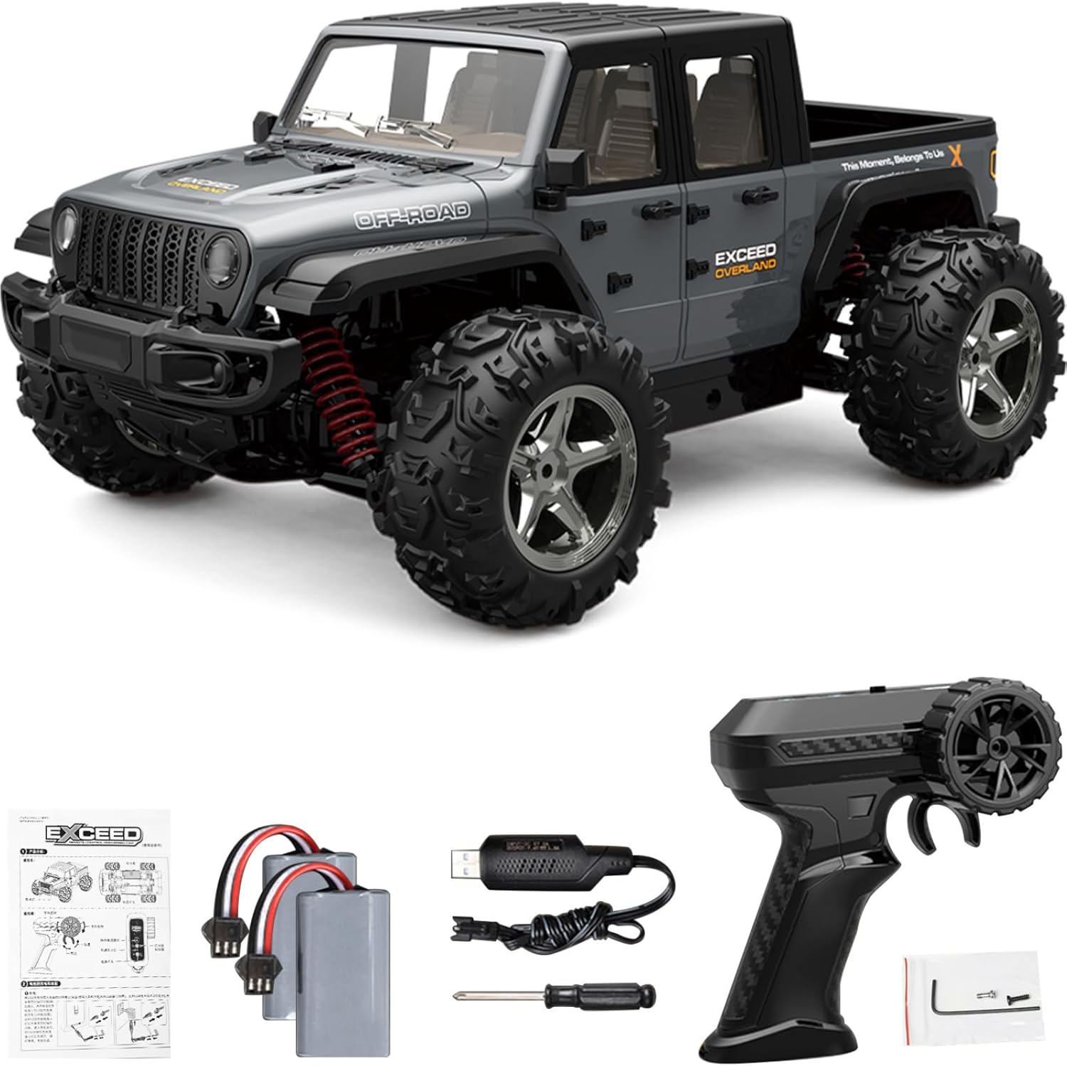 1: 20 Full Scale High Speed RC Racing Four-Wheel Drive Climbing Remote Control Off-Road Vehicle Model, Equipped with 2 Fast Rechargeable Batteries, with a Range of up to 1 Hour (Grey)