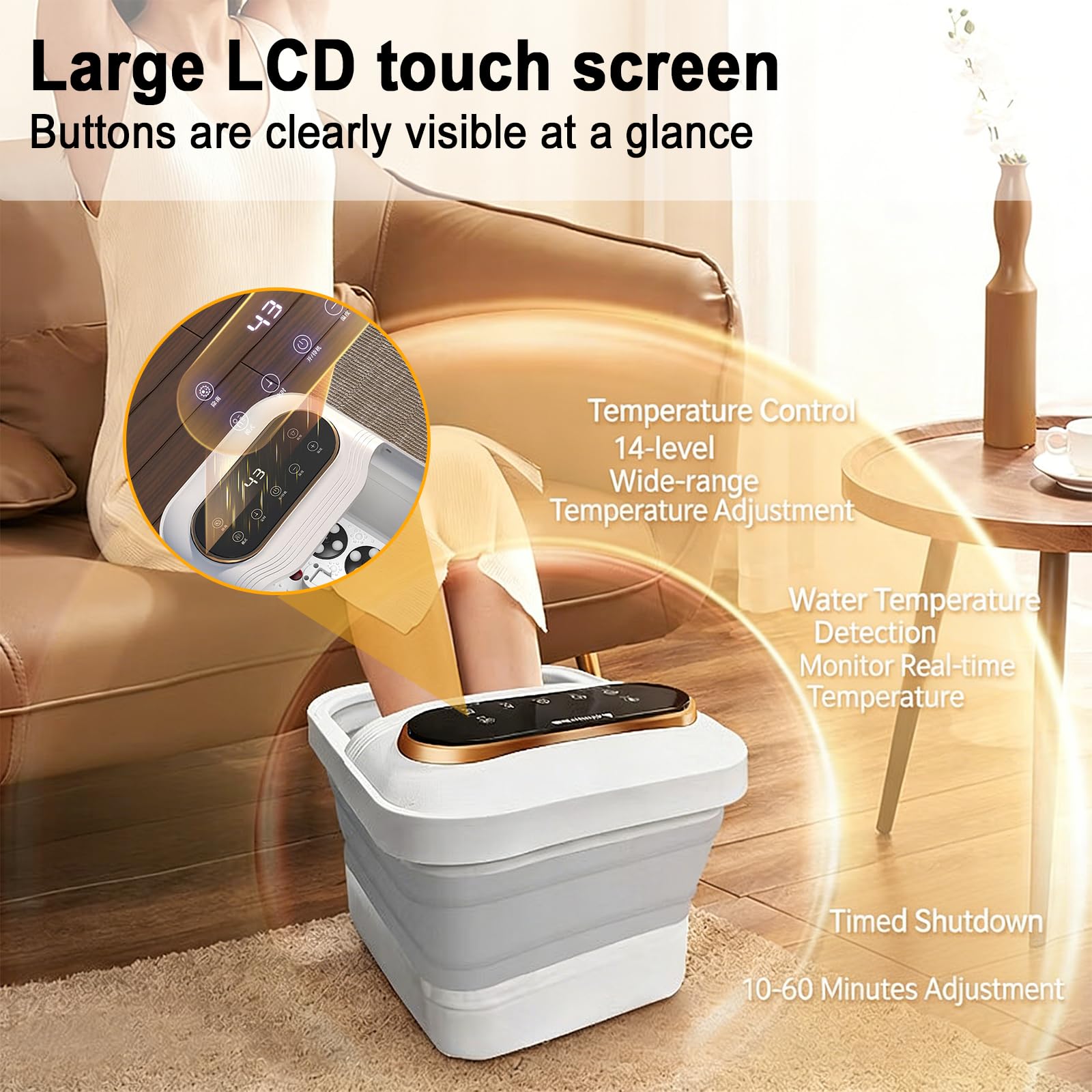 Idromassaggio per pediluvio Pieghevole con Calore, Touch Screen, Telecomando, rulli massaggianti, Timer, idromassaggio, Kit per Pedicure, pediluvio con Controllo della Temperatura, pediluvio