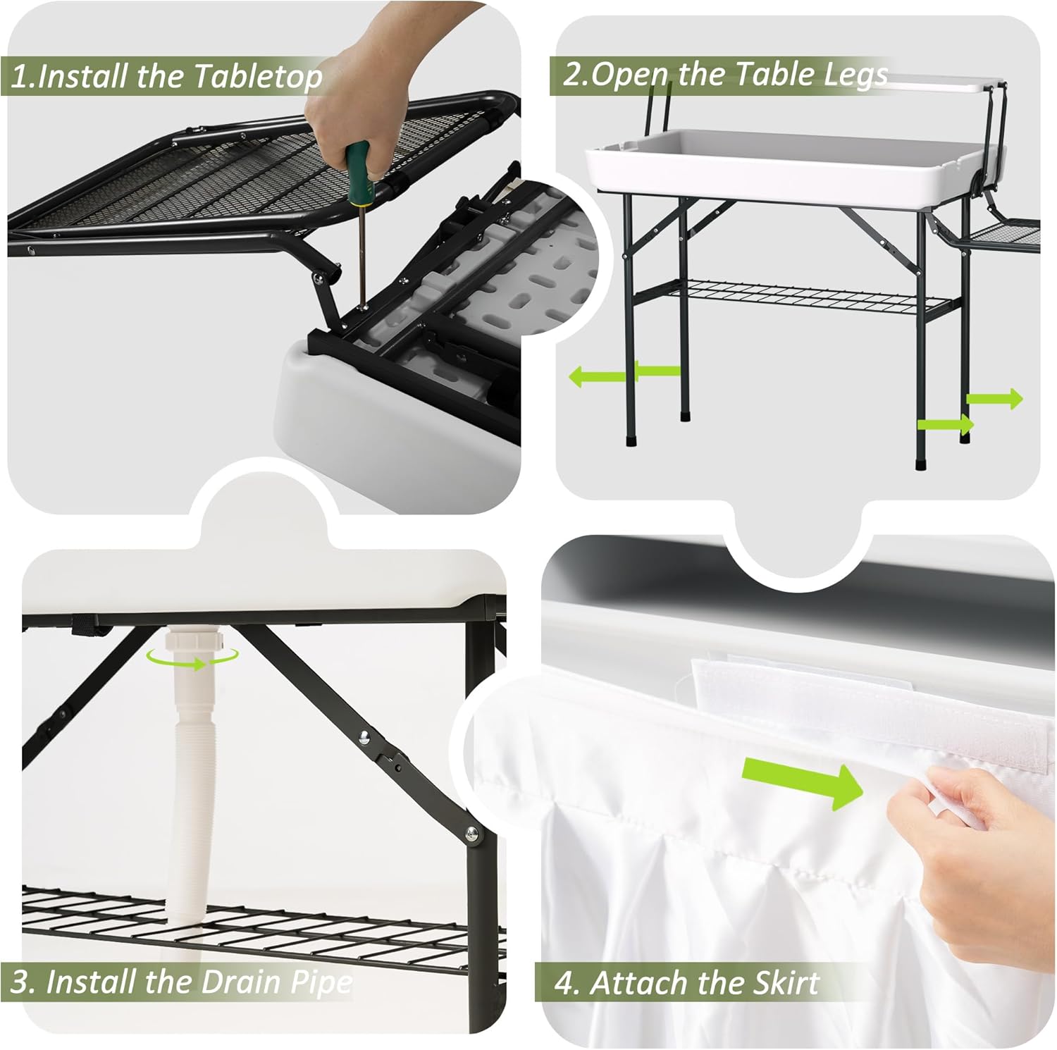 Dragosum Outdoor Ice Cooler Table with Metal Side Desktop, Folding Ice Table with Mesh Desktop, Portable Bar Drink Cooler Desk‌ with Skirt for Camping, Picnic, BBQ, Party (Black)
