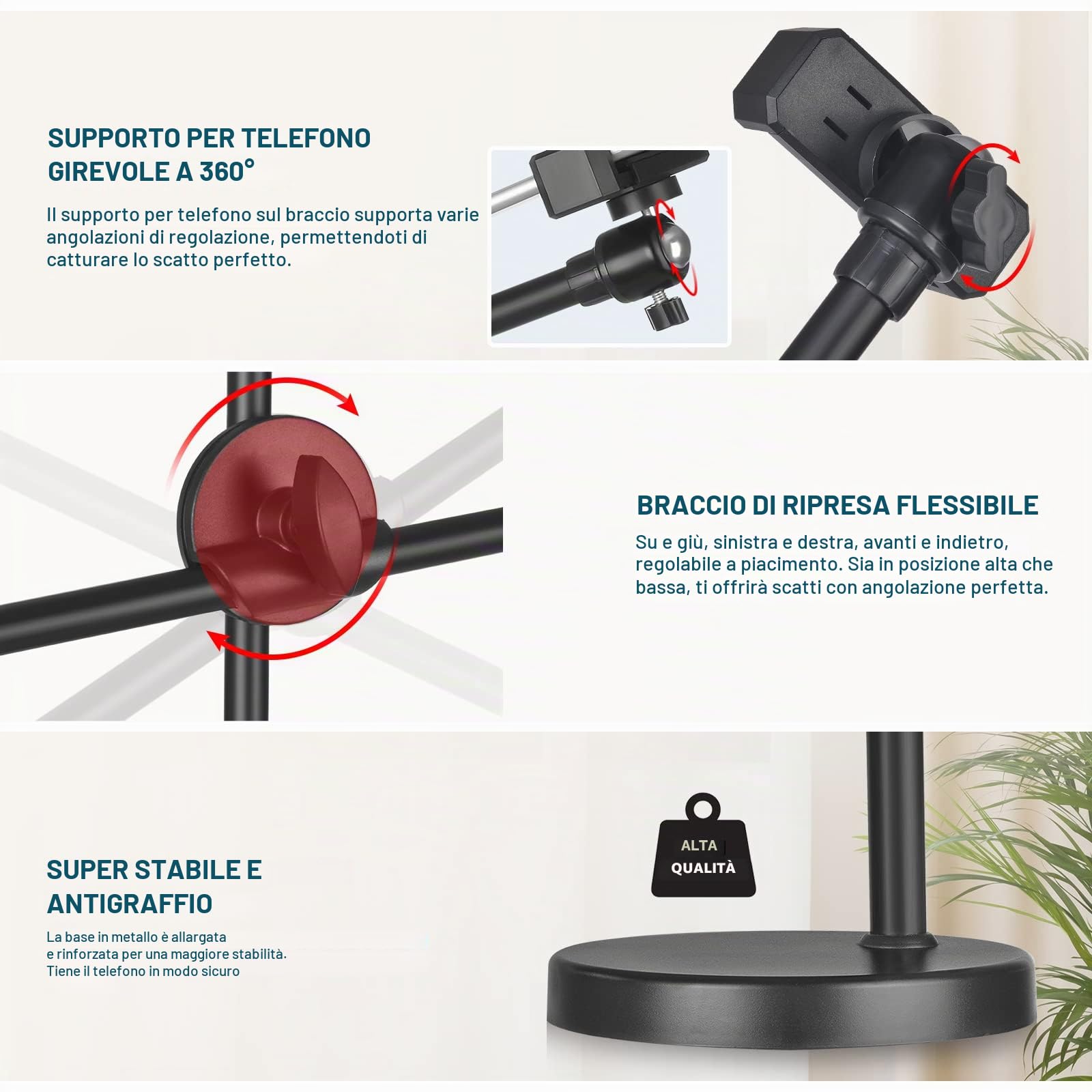 Hivexagon Supporto da Tavolo per Telefono Cellulare Live,Altezza e Angolazione Regolabili,con Base Rotonda Stabile,Perfetto per Il Negozio dal Vivo di Prodotti (36-52 cm)