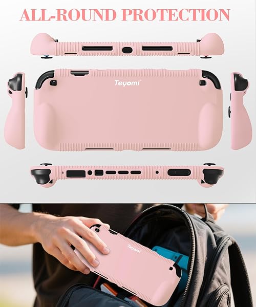 Teyomi Custodia protettiva in silicone compatibile con Nintendo Switch 2, Cover antiurto per Nintendo Switch 2 con pellicola protettiva in vetro temperato, custodia ergonomica per Switch 2 (Rosa) - 3