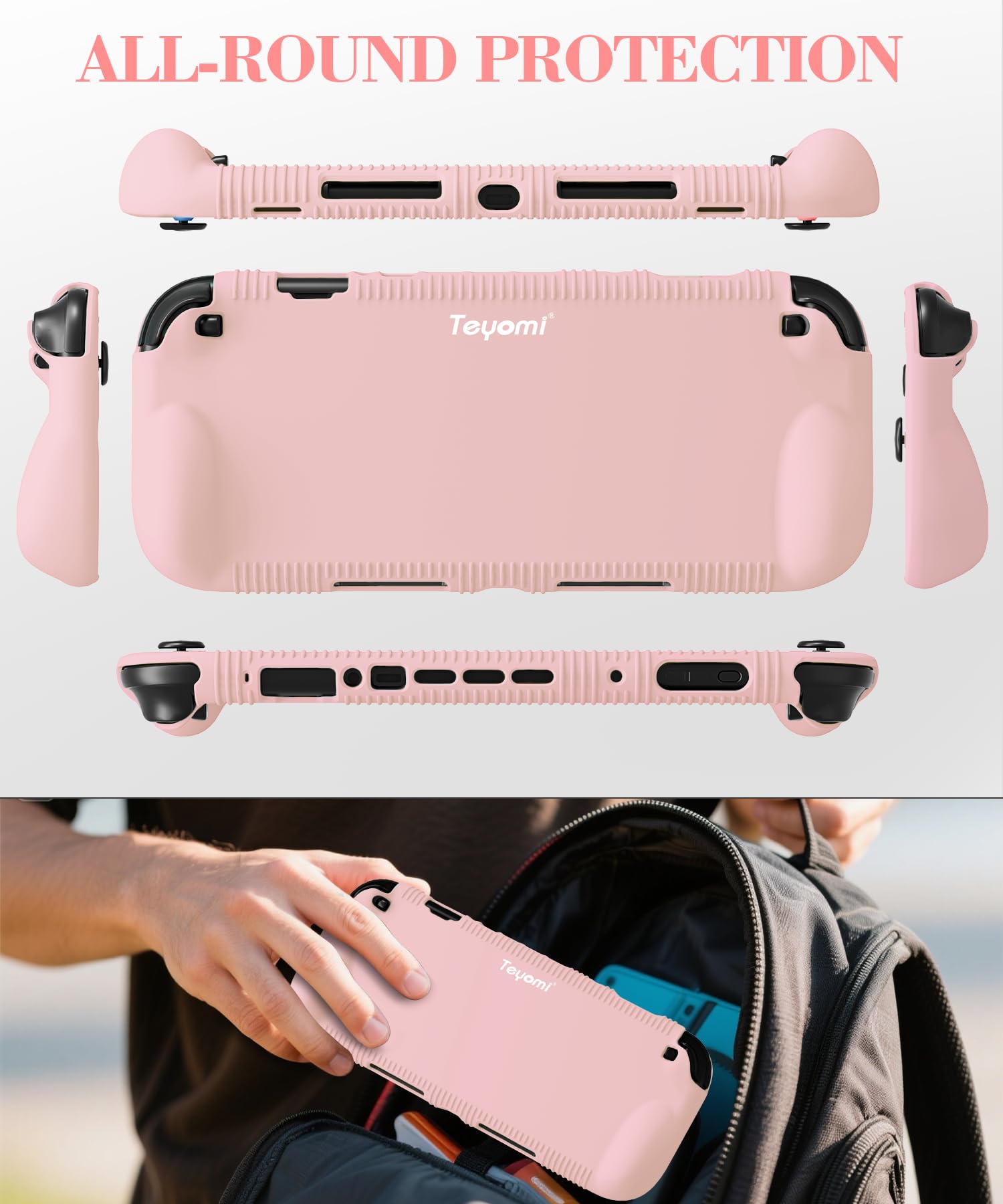 Teyomi Custodia protettiva in silicone compatibile con Nintendo Switch 2, Cover antiurto per Nintendo Switch 2 con pellicola protettiva in vetro temperato, custodia ergonomica per Switch 2 (Rosa) - 4