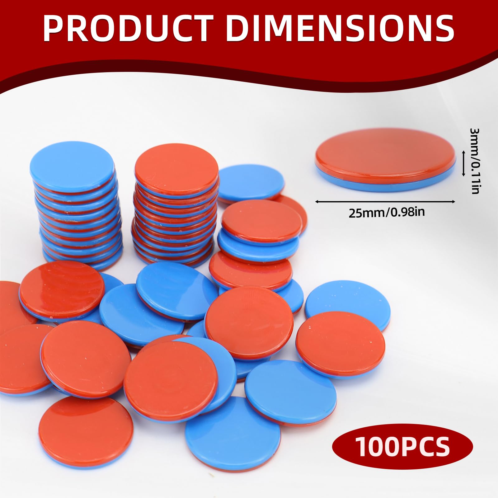 100 Jetons Réversibles en Plastique Rouge Bleu pour Aide au Calcul et Comptage