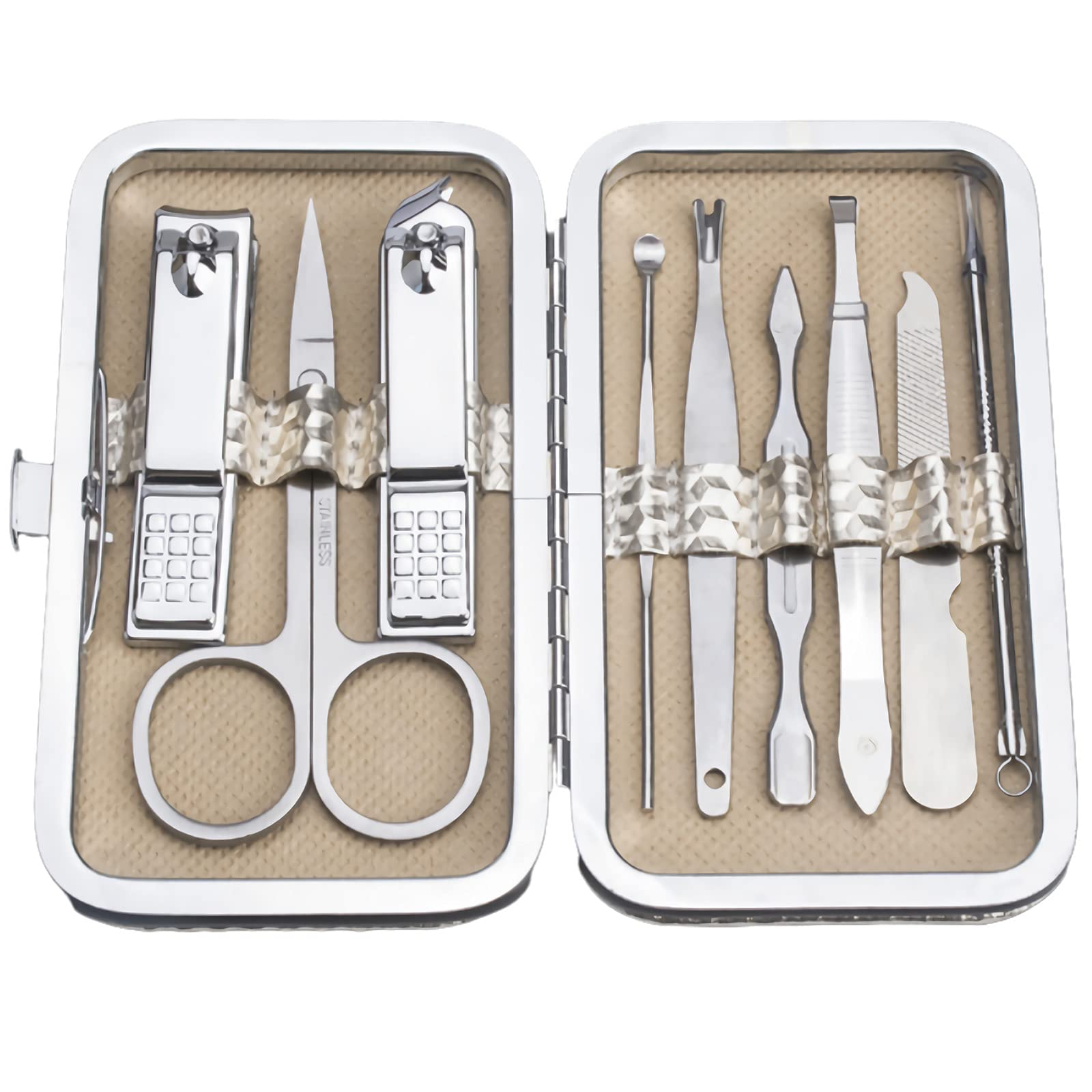 Stainless Steel Nail Clippers, Nail Clippers Set, Super Sharp and Sturdy Nail and Toe Nail Scissors, 9-Piece Set with Box TUOHAIBZHU (Gold)