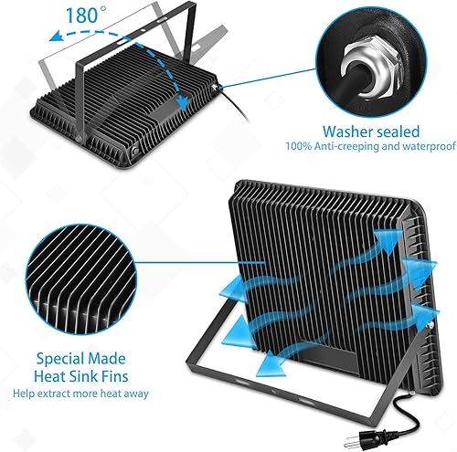 Miniatura 4 de YANYCN Luz de inundación LED de 300 W para exteriores, equivalente a 2000 W, 5000 K, luz diurna, luz blanca súper brillante con enchufe, 43500LM